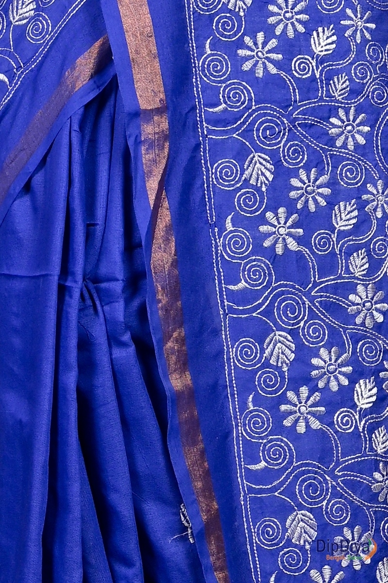 Blue Cotton Blended Paru Hand Loom Saree (546)